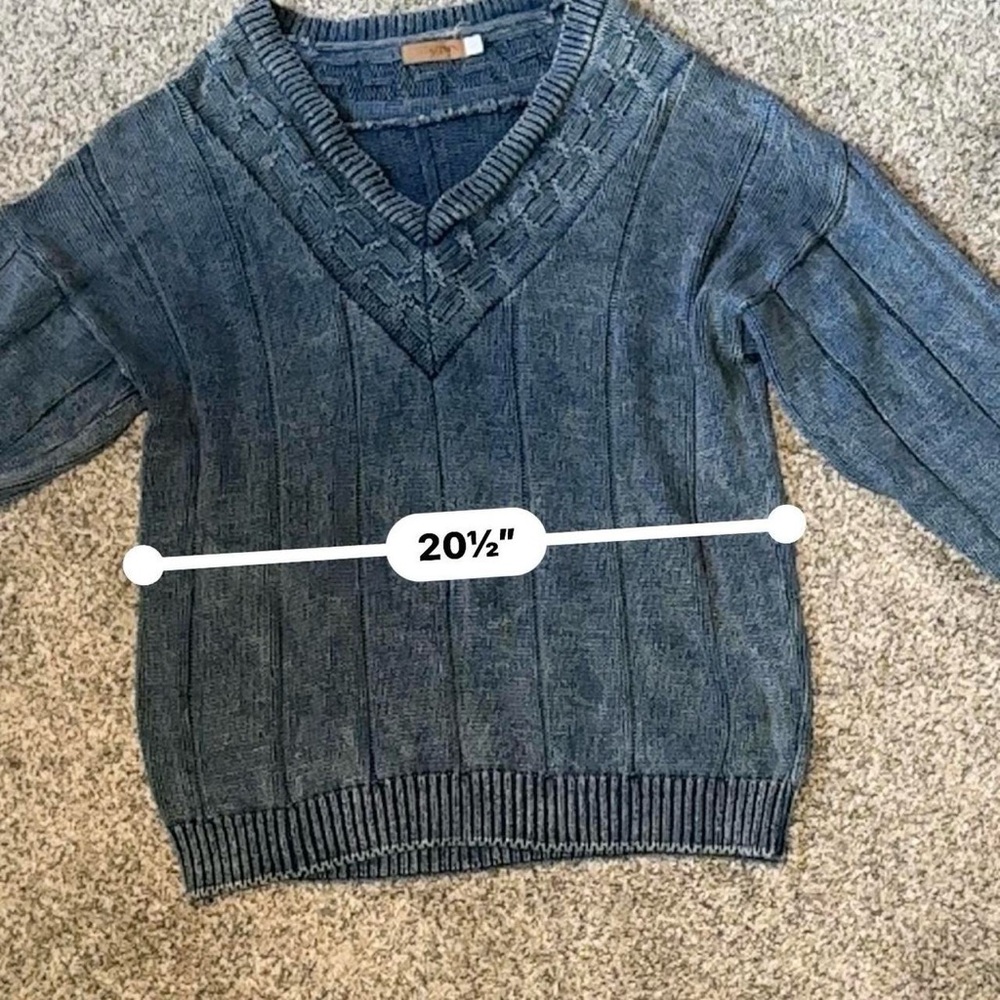 Ruff Hewn Blue V-Neck Sweater Cable Knit View 3